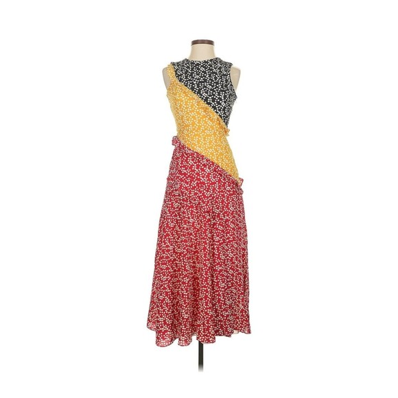 Saloni Agnes Knot Print Silk Crepe De Chine Dress Size 2 Multicolor Combo - Picture 4 of 8
